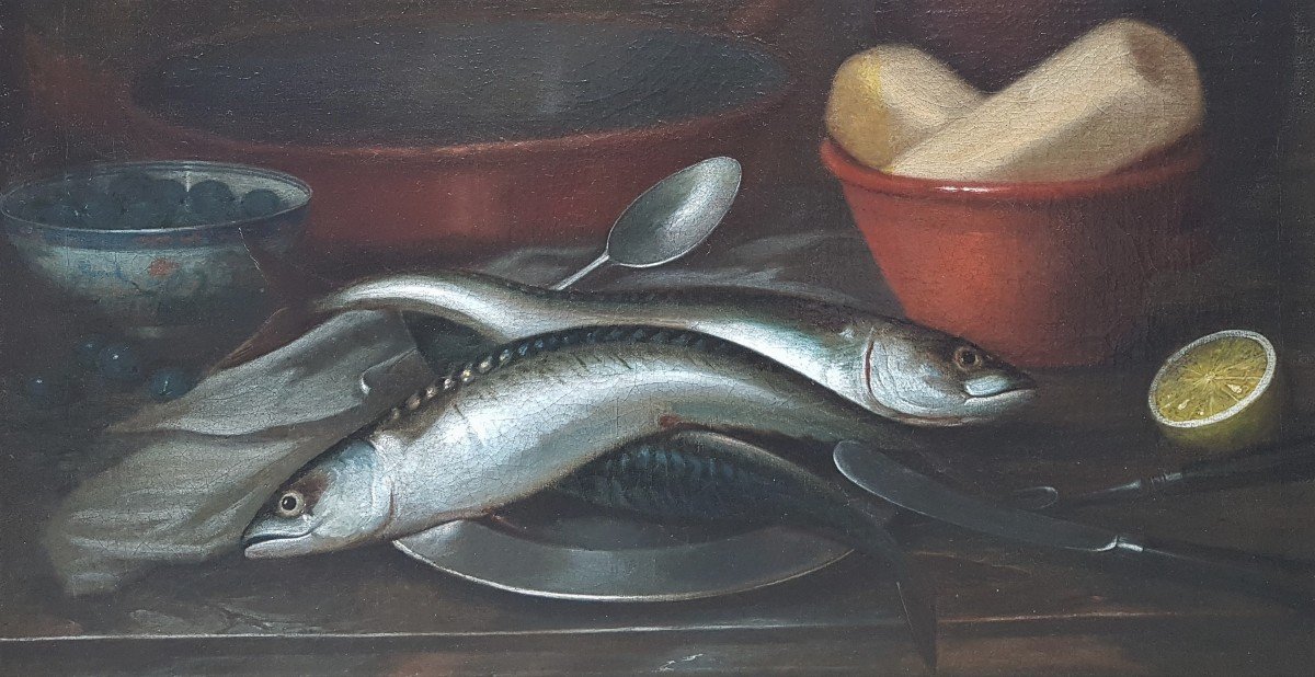 Ecole flamande du XVIIe siècle - Nature morte aux poissons-photo-3