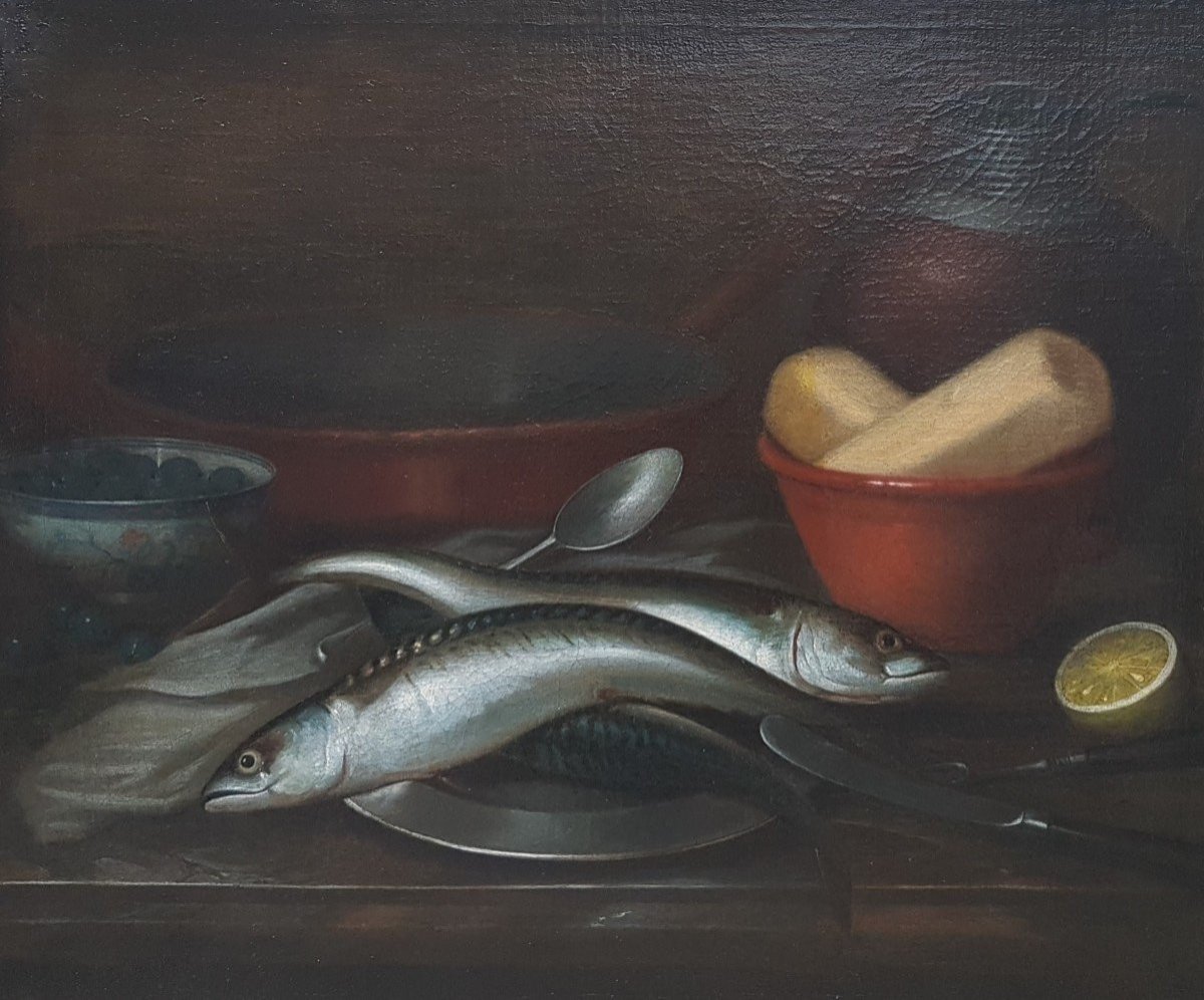 Ecole flamande du XVIIe siècle - Nature morte aux poissons