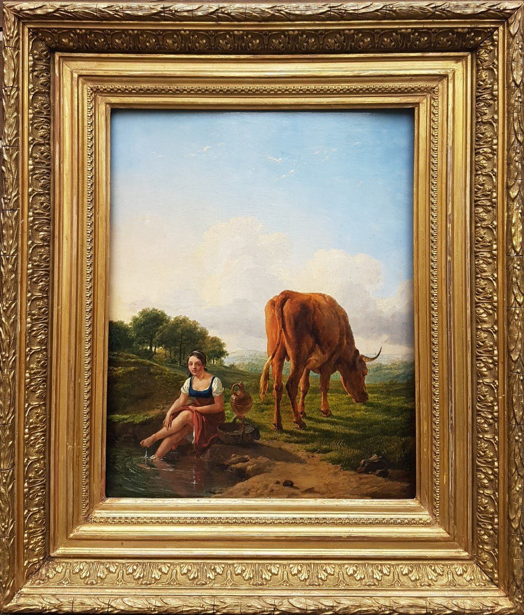 Eugène Verboeckhoven - The Cow And The Shepherdess-photo-2