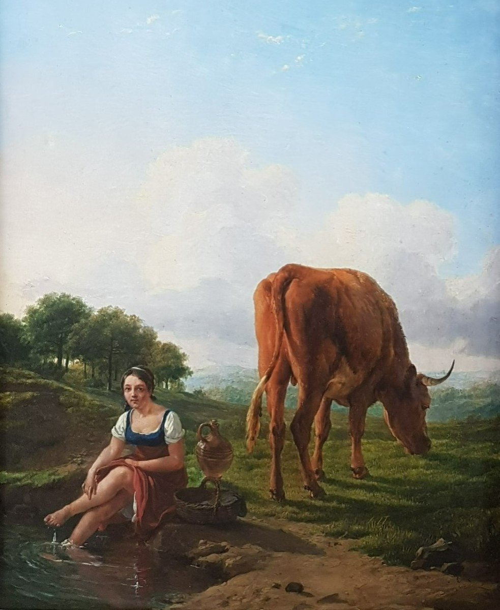 Eugène Verboeckhoven - The Cow And The Shepherdess