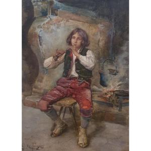 G. Des Fougeres (19th Century) - The Young Flute Player