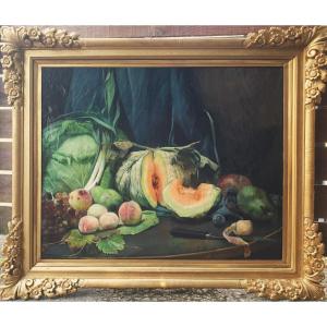 Hippolyte MICHAUD - Nature morte aux fruits et légumes