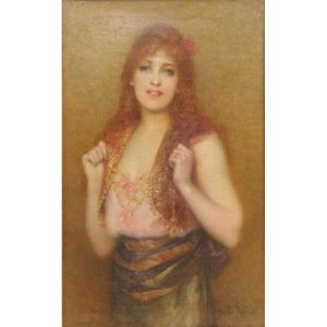 Paul TILLIER - Portrait d'une jeune femme rousse aux yeux verts