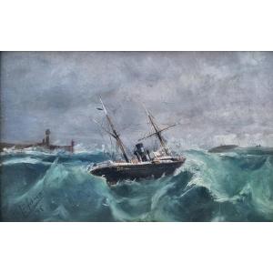 Francisco Blasco - A Spanish Ship In Rough Seas