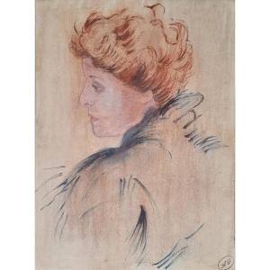 Ecole française de la fin du XIXe siècle - Portrait d'une femme rousse de profil