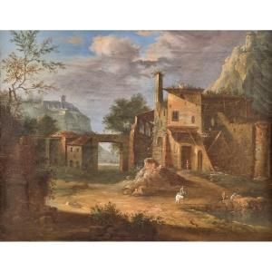 French Or Italian School Of The 18th Century - Animated Landscape With A Ruin 