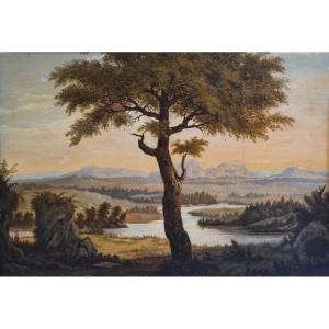 19th Century South American School - Landscape With A Valley Near Mountains And A Tree