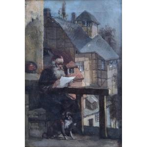 Victor KUHNEN - Le vieil homme et son chien sur son balcon à Bruges