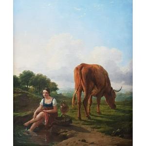 Eugène Verboeckhoven - The Cow And The Shepherdess