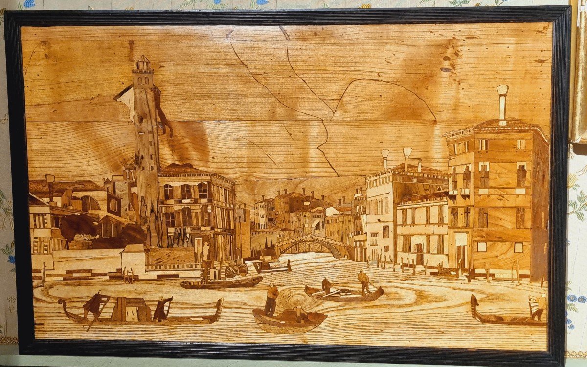 Tableau En Marqueterie De Bois Indigènes, XIXème.