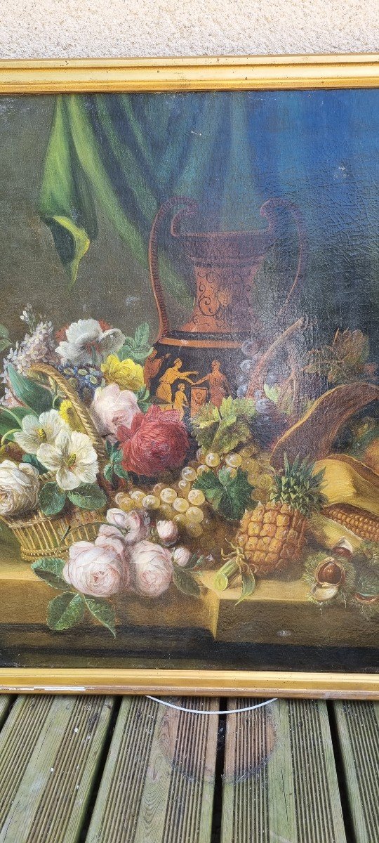 Still Life With Etruscan Vase, Follower Of Georgius Van Os, XIXth.-photo-3