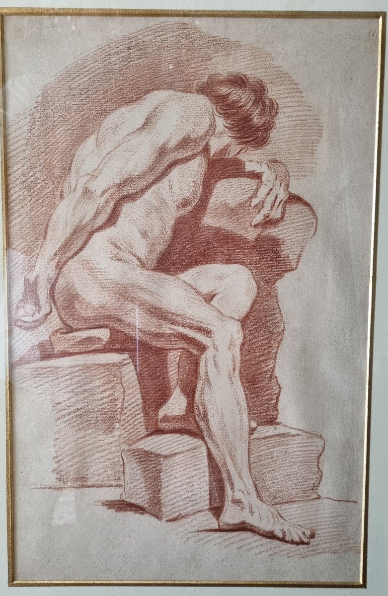 Dessin Académique Nu Masculin. Sanguine 19eme