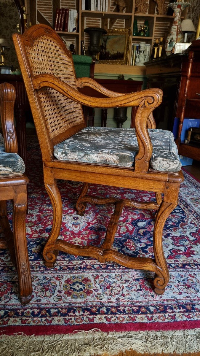 Pair Of Louis XIV Style Caned Armchairs. Late 19th Century.-photo-3