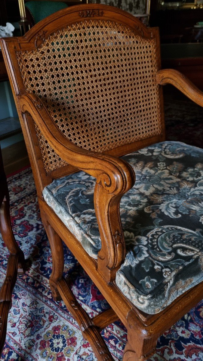 Pair Of Louis XIV Style Caned Armchairs. Late 19th Century.-photo-3