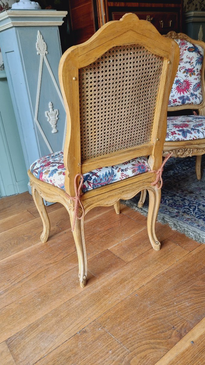 Suite Of 4 Louis XV Style Chairs In Painted Wood And Upholstered Pads.-photo-2