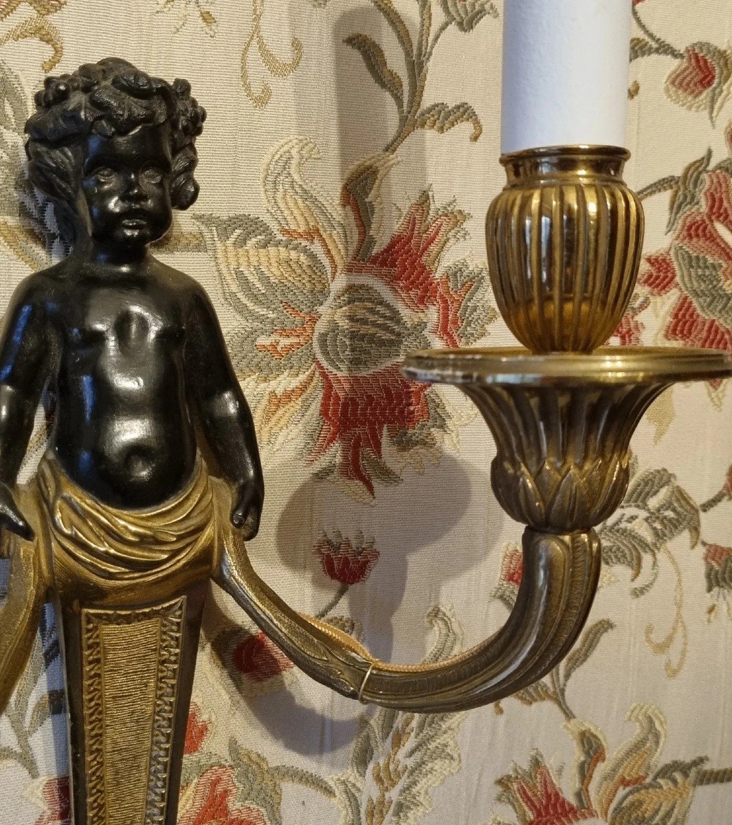 Pair Of Louis XVI Style Wall Lamps Aux Bacchus Child-photo-5