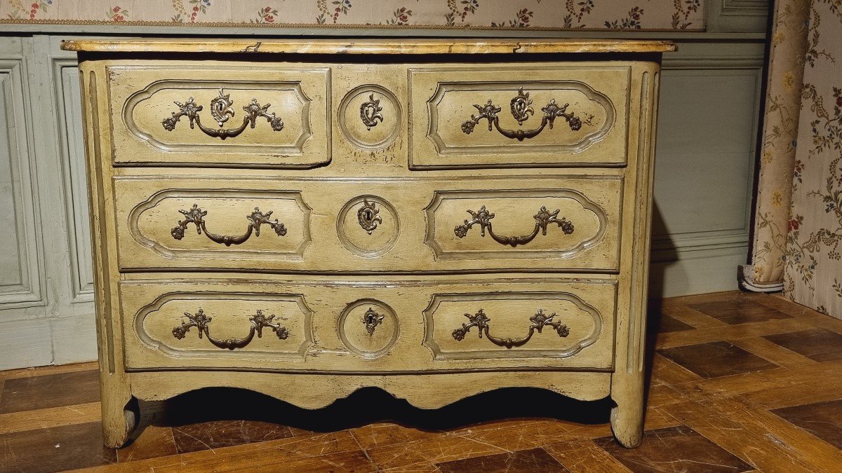 Louis XV Commode, Painted Wood, 18th Century-photo-6