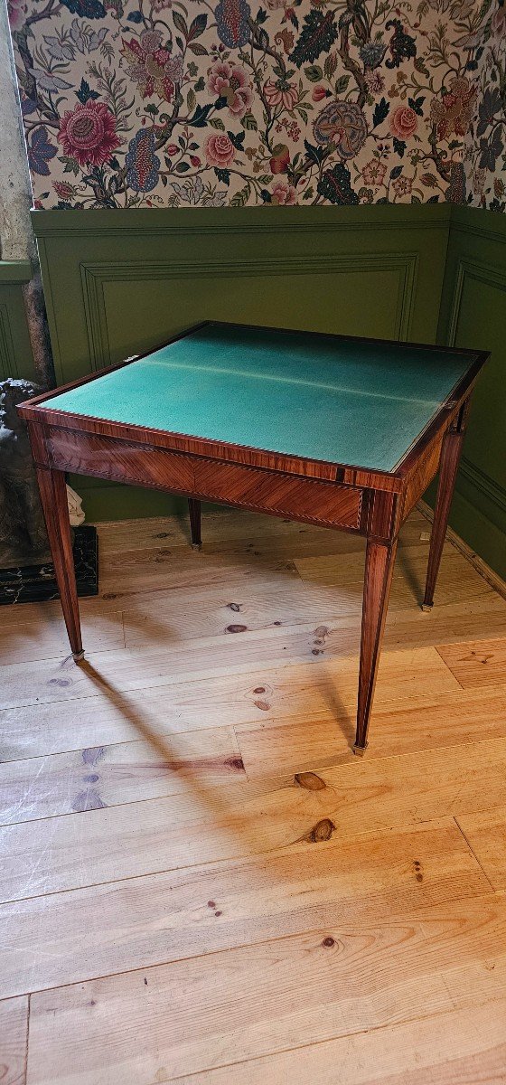 Louis XVI Style Games Table And Its Landscape Marquetry. 19th Century-photo-1