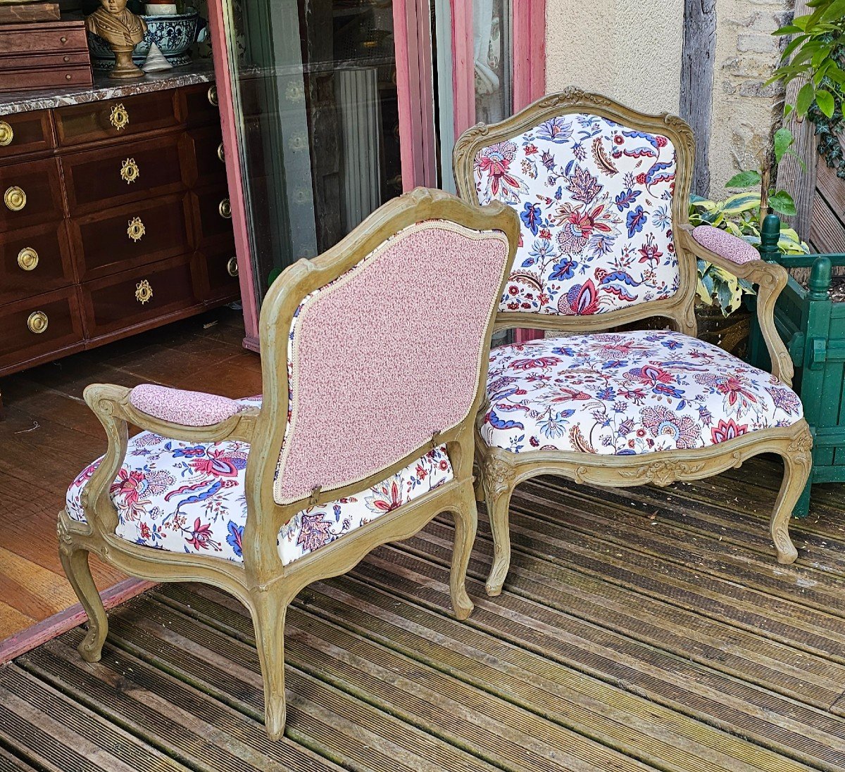 Pair Of Chassis Armchairs, Louis XV Style, Stamped.-photo-2