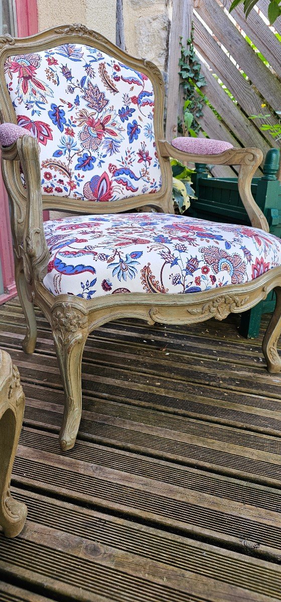 Pair Of Chassis Armchairs, Louis XV Style, Stamped.-photo-6