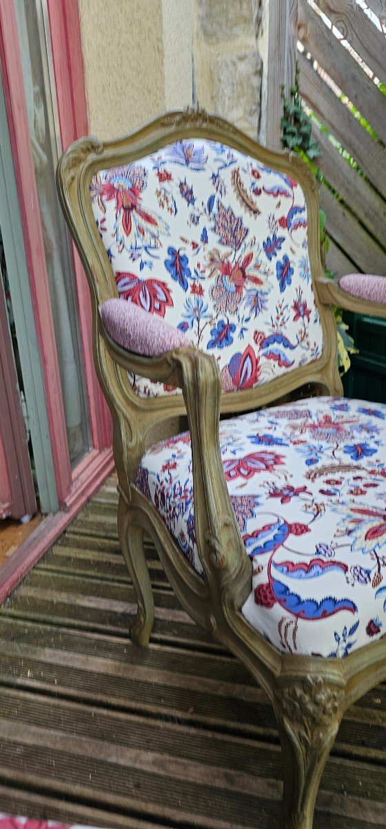 Pair Of Chassis Armchairs, Louis XV Style, Stamped.-photo-8