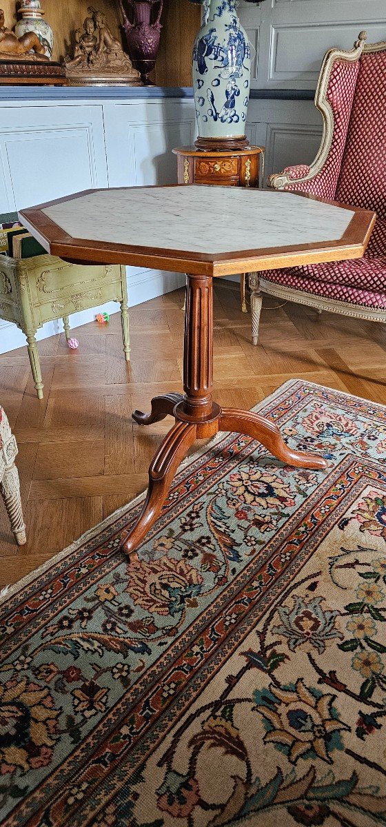 Louis XVI Period Breakfast Table In Mahogany And Marble.-photo-7