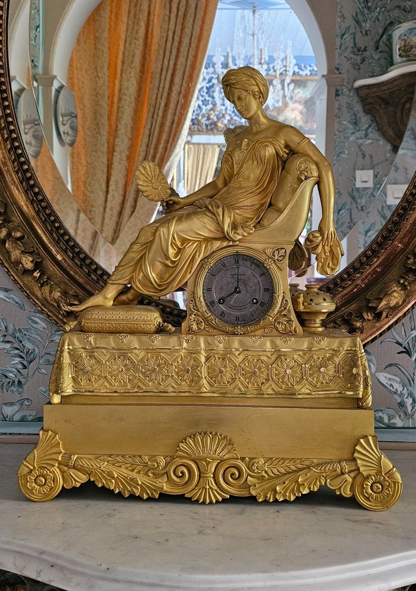 Louis-philippe Period Odalisque Clock In Gilt Bronze. Devaulx Watchmaker.