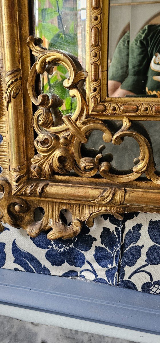 Large Golden Mirror With Parecloses Napoleon 3-photo-1
