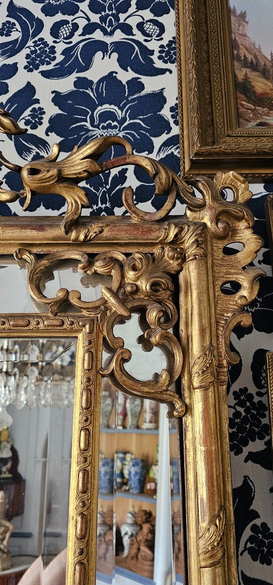 Large Golden Mirror With Parecloses Napoleon 3-photo-3