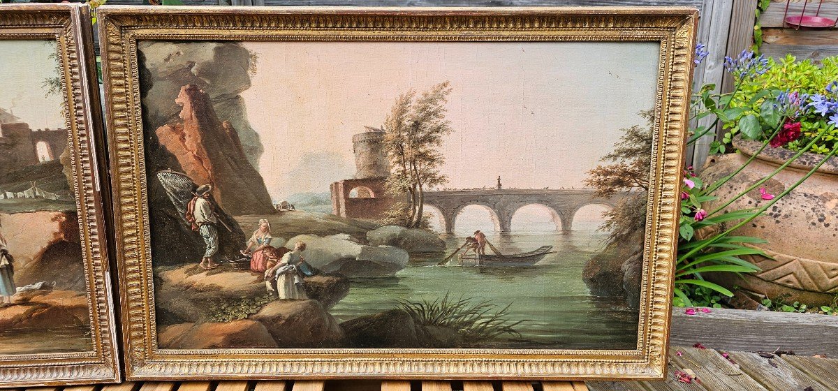 Paire D’huile Sur Toile D’un élève De Joseph Vernet, époque XVIIIème Siècle. -photo-2