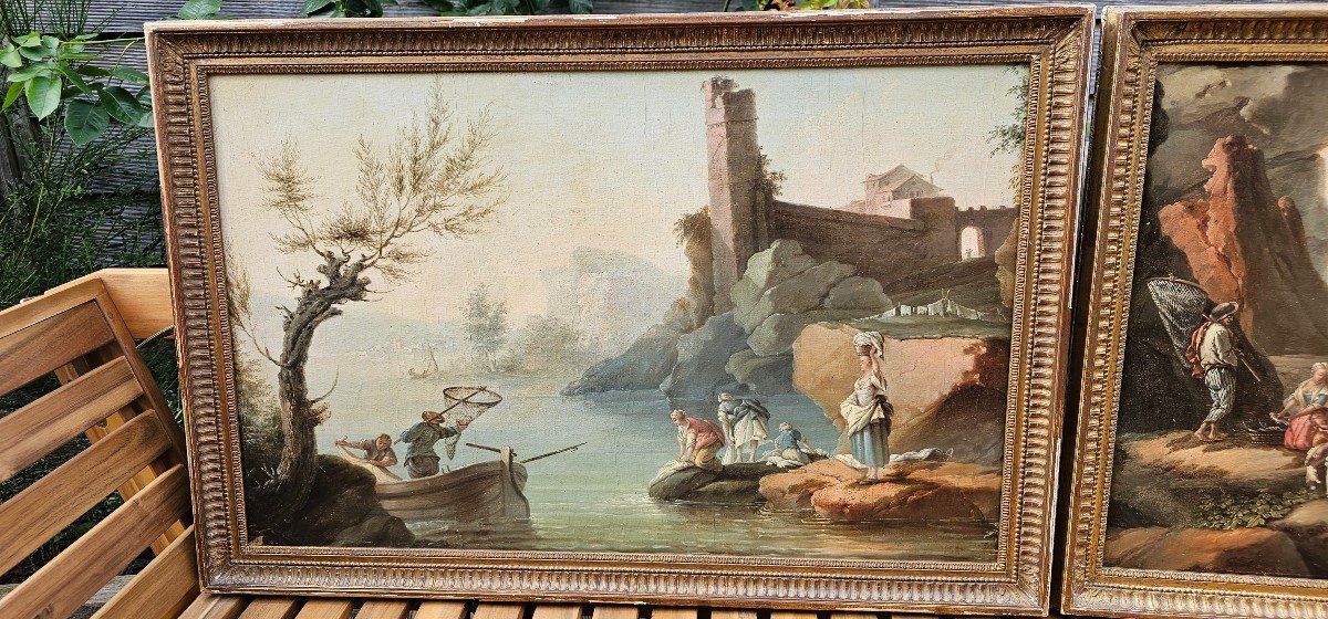 Paire D’huile Sur Toile D’un élève De Joseph Vernet, époque XVIIIème Siècle. -photo-3