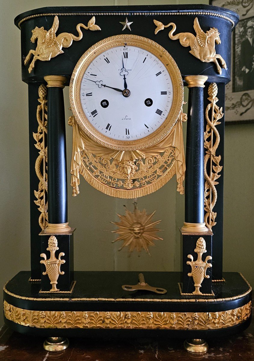 Antique Portico Clock, Francois Xavier Stiennon, Empire XIX Eme 