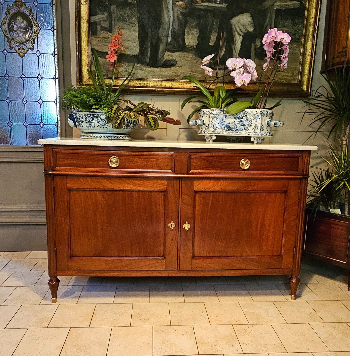 Buffet In Mahogany And Marble Top, Louis XVI Period.