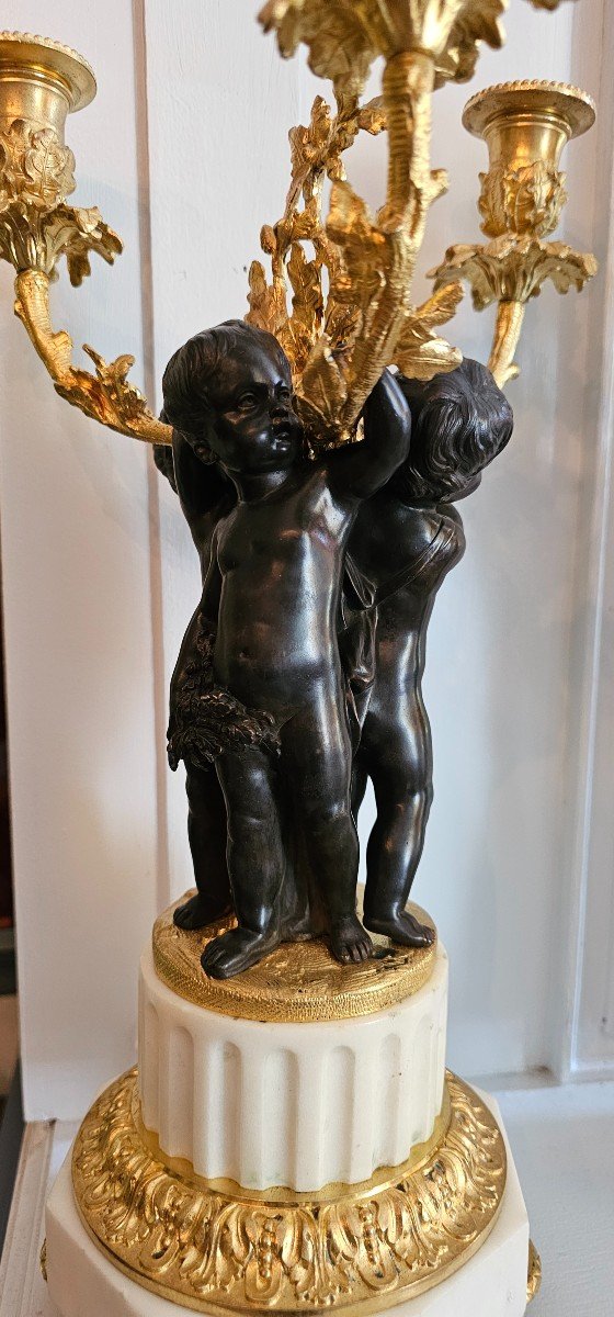 Pair Of Louis XVI Style Bronze Candelabra, By Deniere.-photo-2