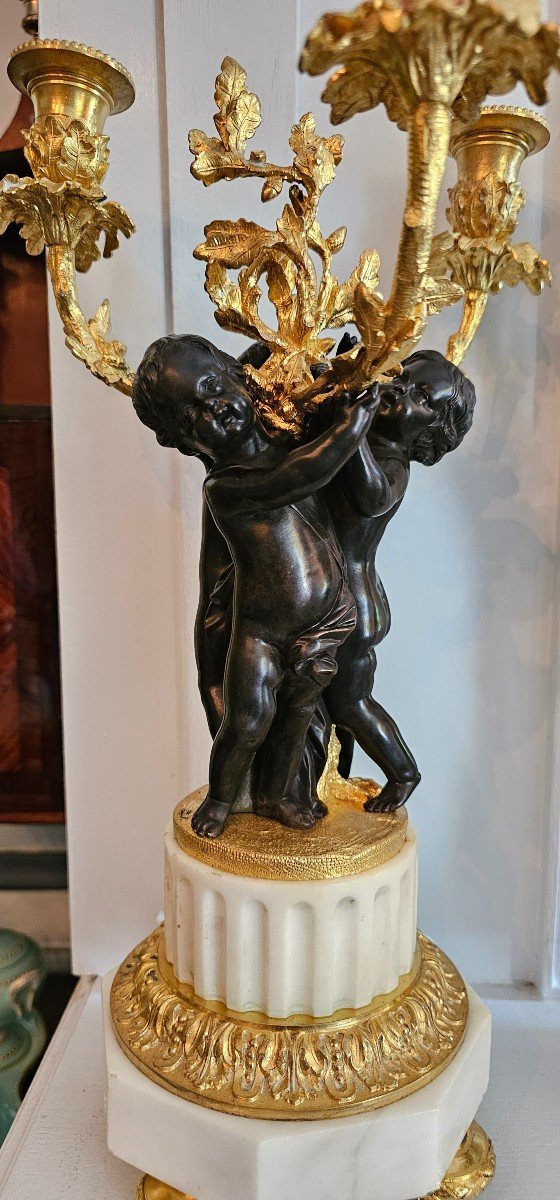 Pair Of Louis XVI Style Bronze Candelabra, By Deniere.-photo-3