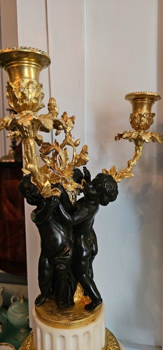 Pair Of Louis XVI Style Bronze Candelabra, By Deniere.-photo-5