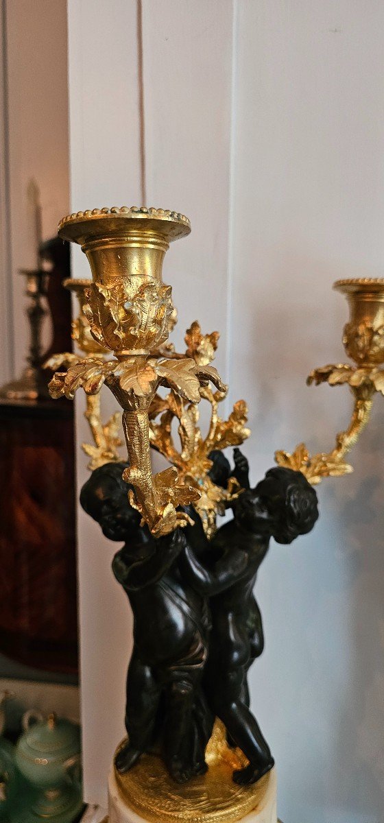 Paire De Candélabre En Bronze Style Louis XVI, Par Deniere.-photo-6