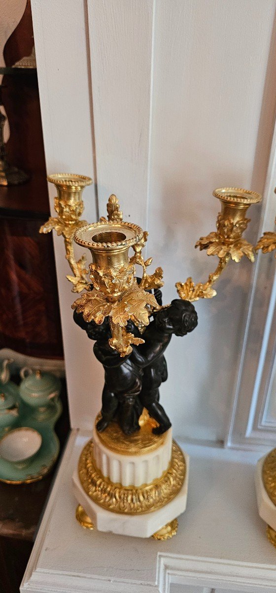 Paire De Candélabre En Bronze Style Louis XVI, Par Deniere.-photo-7