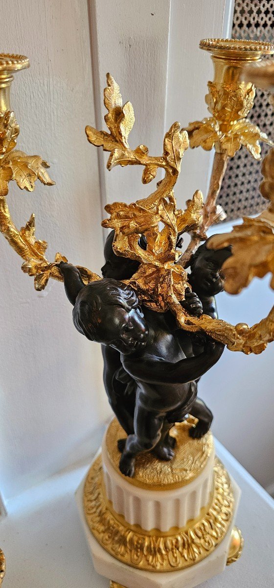 Pair Of Louis XVI Style Bronze Candelabra, By Deniere.-photo-8