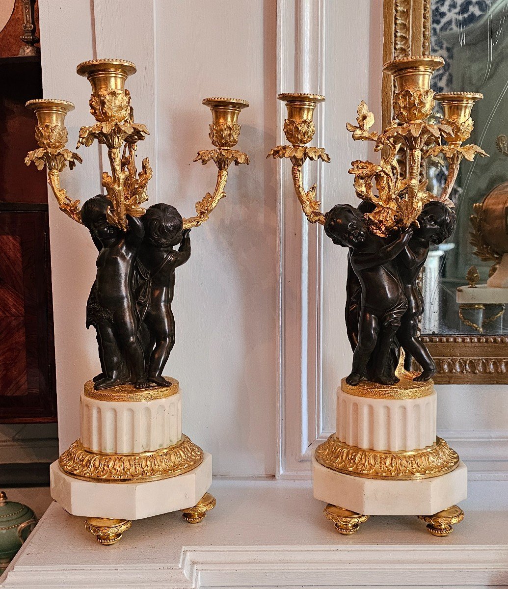 Paire De Candélabre En Bronze Style Louis XVI, Par Deniere.