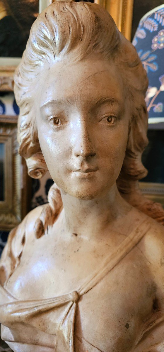 Buste En Terre Cuite Femme Du XVIII Eme.-photo-3