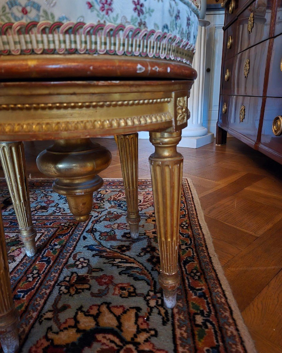 Tabouret De Piano En Bois Doré Style Louis XVI XIX ème-photo-2