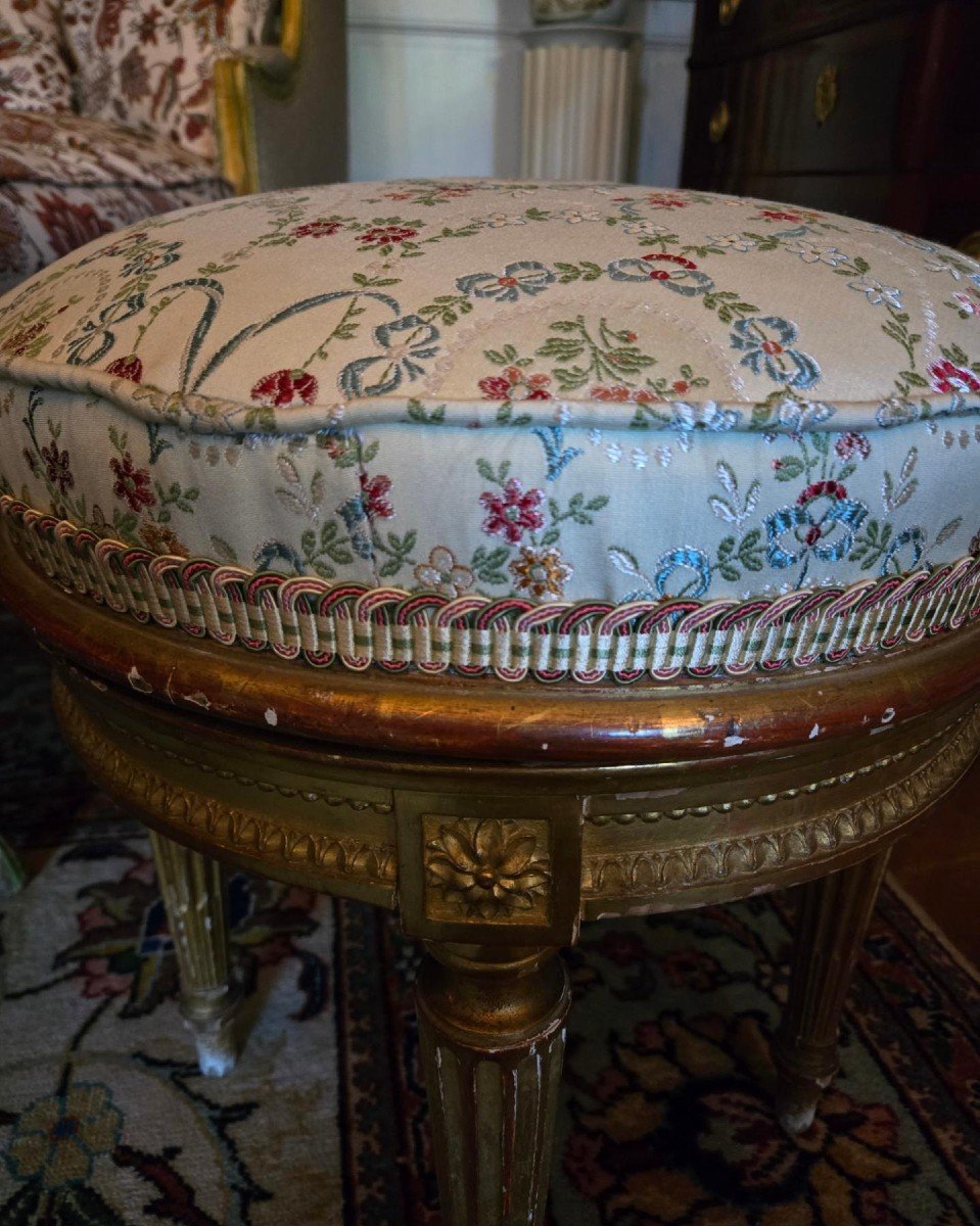 Tabouret De Piano En Bois Doré Style Louis XVI XIX ème-photo-4