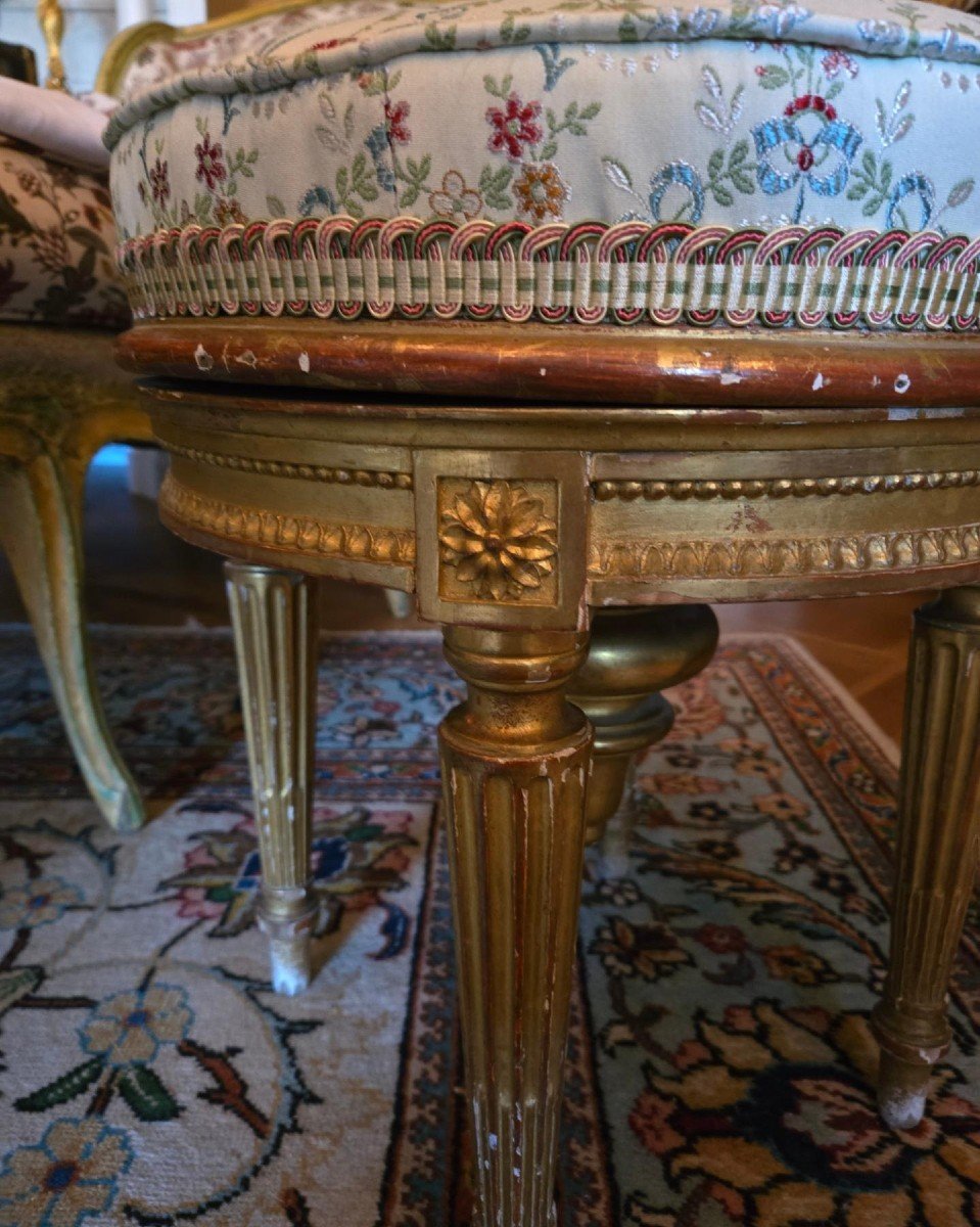 Tabouret De Piano En Bois Doré Style Louis XVI XIX ème-photo-1