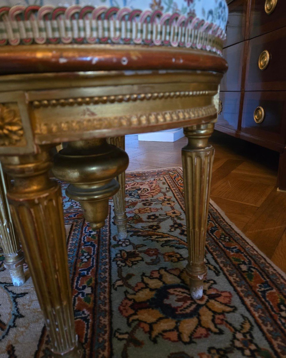 Tabouret De Piano En Bois Doré Style Louis XVI XIX ème-photo-2