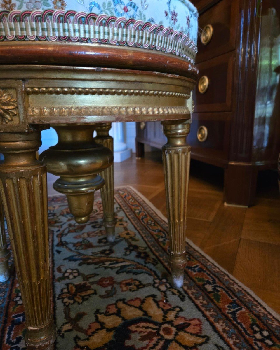 Tabouret De Piano En Bois Doré Style Louis XVI XIX ème-photo-3