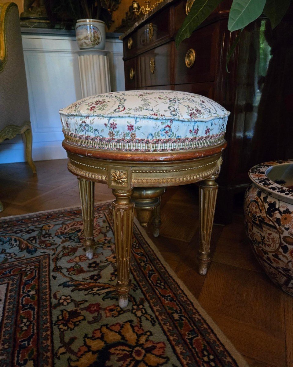 Tabouret De Piano En Bois Doré Style Louis XVI XIX ème-photo-5