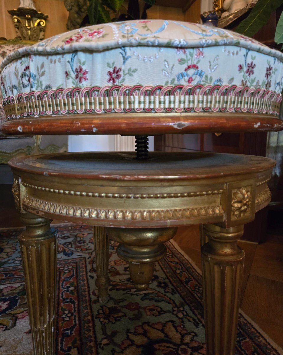 Tabouret De Piano En Bois Doré Style Louis XVI XIX ème-photo-6