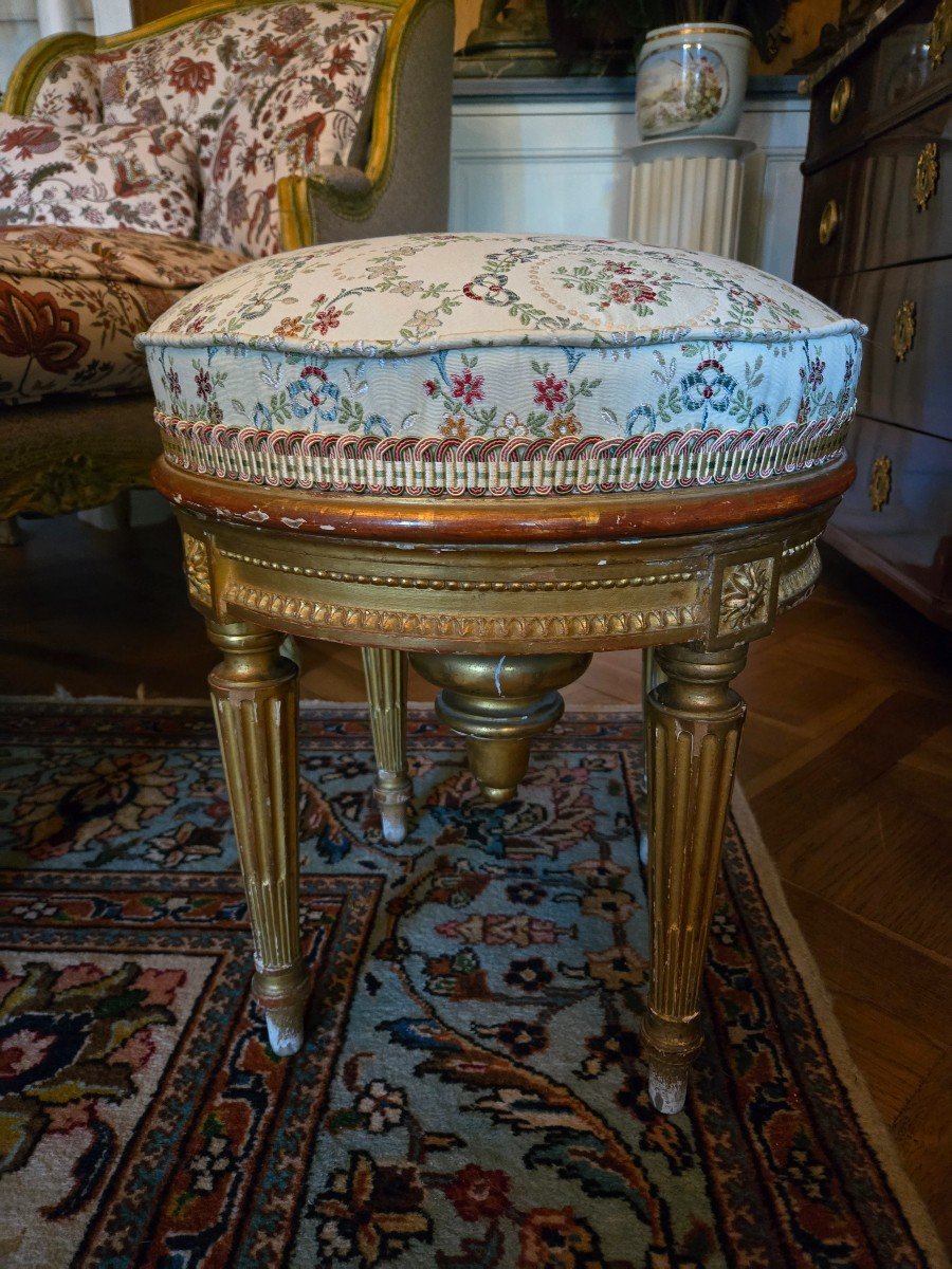 Tabouret De Piano En Bois Doré Style Louis XVI XIX ème