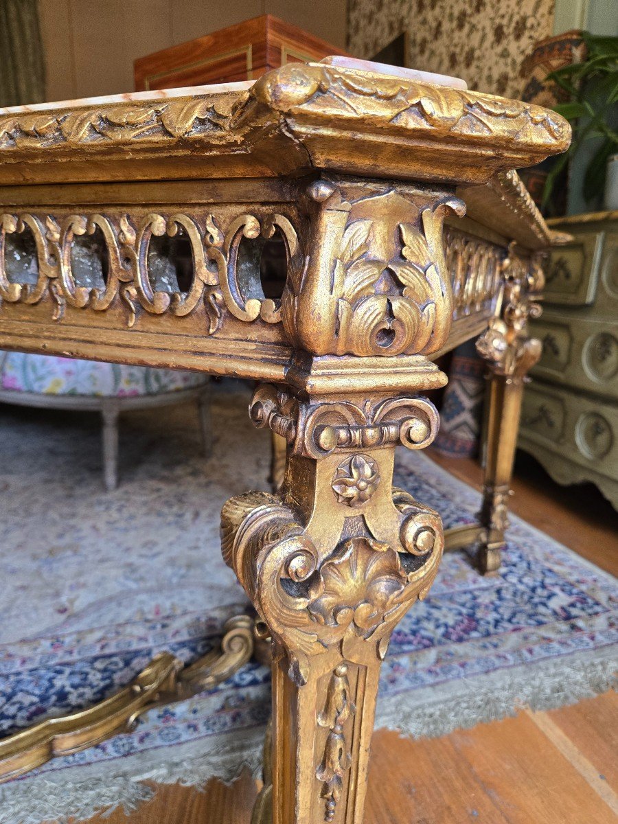 Louis XIV Style Center Table In Gilded Wood, 19th Century. -photo-7